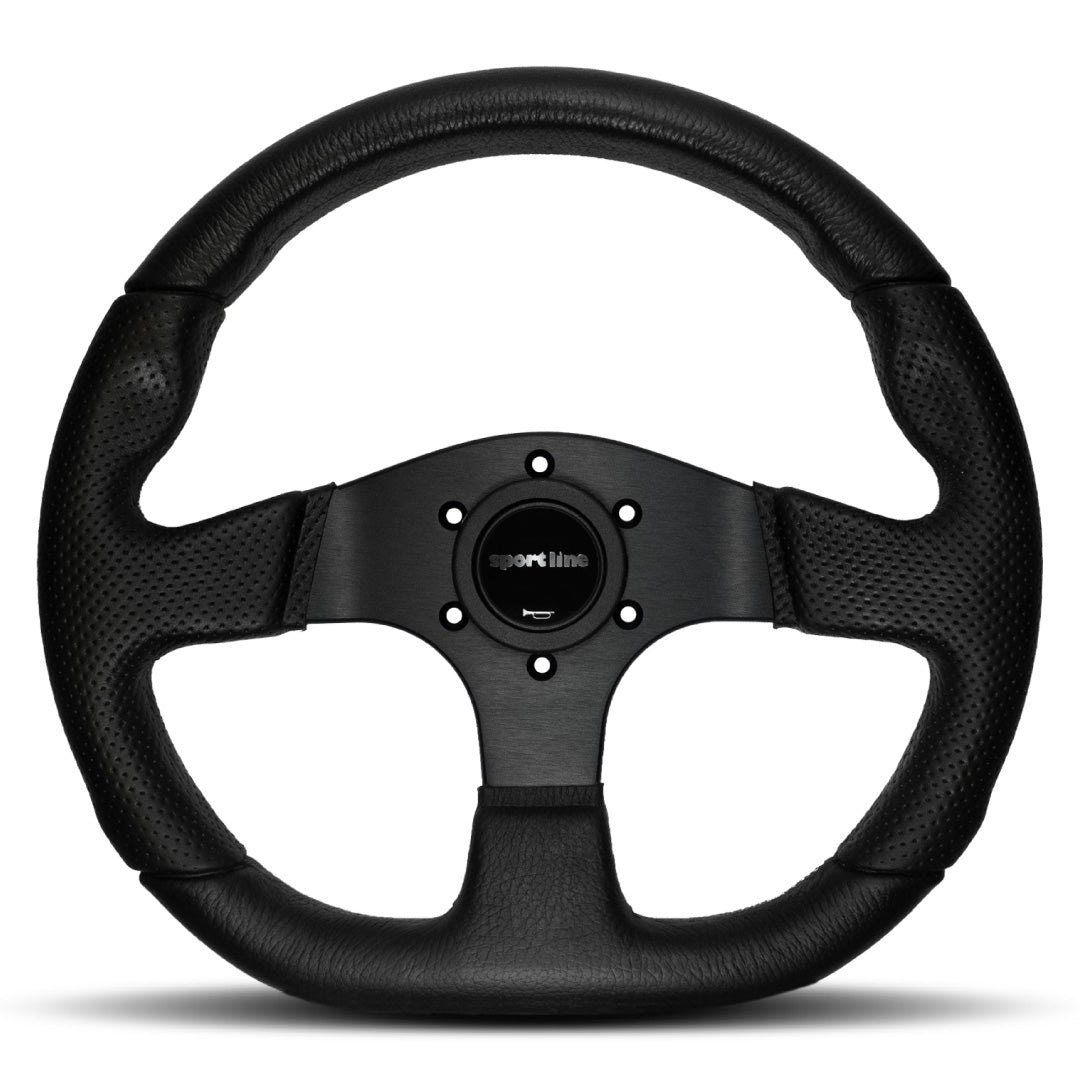 Sport Line Runner Steering Wheel - Black Polyurethane Black Spokes 330mm