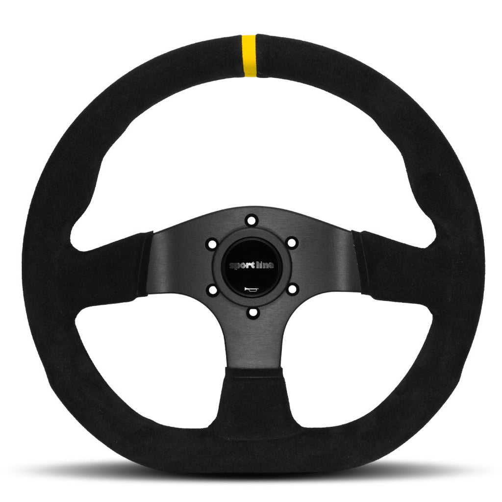 Sport Line Runner Steering Wheel - Black Suede Black Spokes 330mm