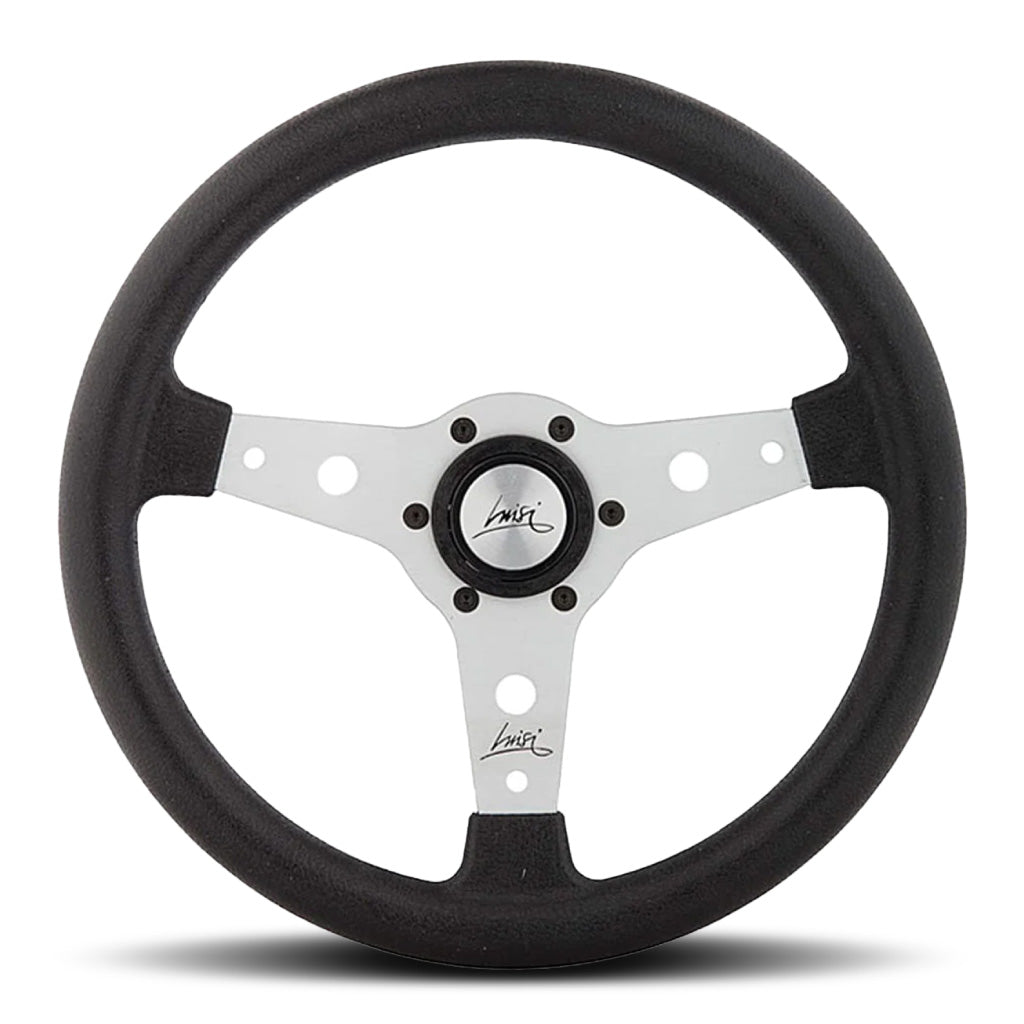 Luisi Falcon 340 Steering Wheel - Black Polyurethane Silver Spokes 340mm