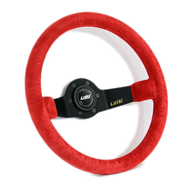 Luisi Jet Two Spoke Steering Wheel Red Shammy Leather Black Spokes 350mm