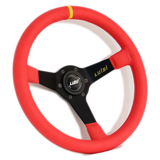 Luisi Mirage Corsa Steering Wheel Red Leather Black Spokes 350mm