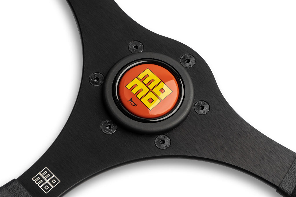 MOMO 1968 Steering Wheel - Extra Smooth Black Leather Black Spokes 350mm - Limited Edition