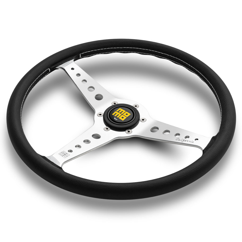 MOMO California Steering Wheel Black Leather Silver Spokes 360mm