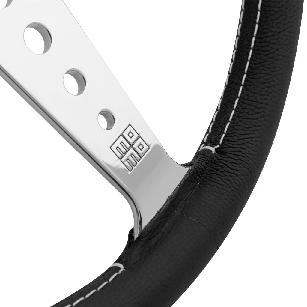 MOMO California Steering Wheel Black Leather Silver Spokes 360mm