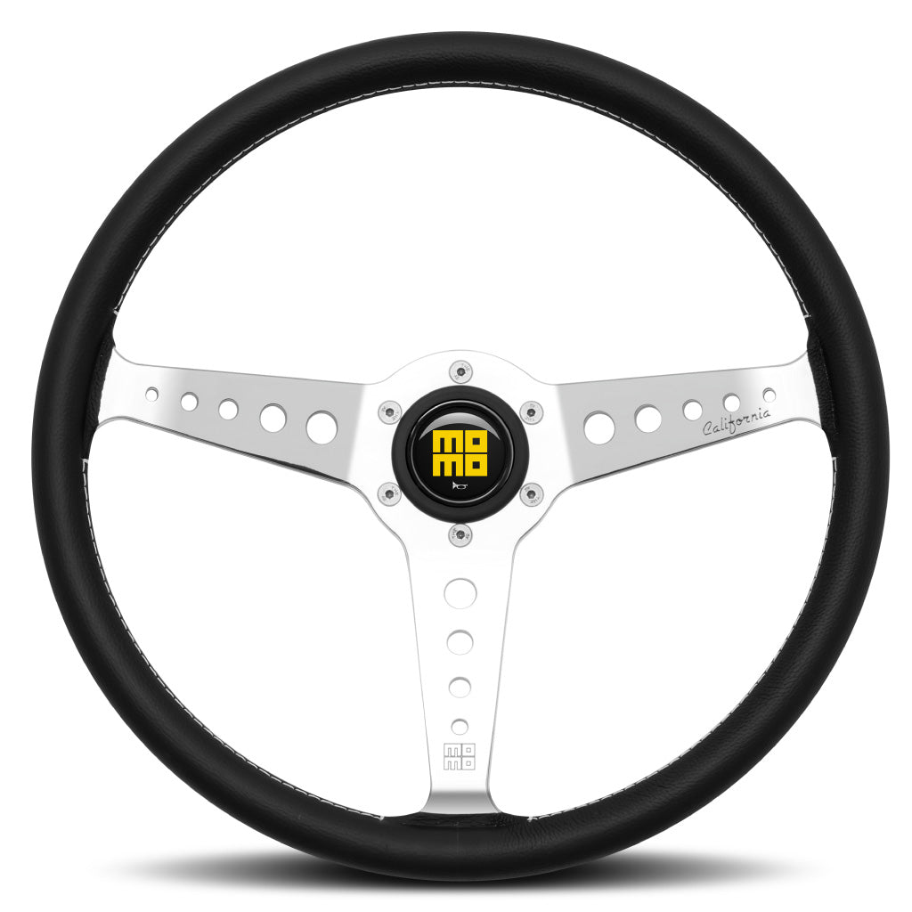 MOMO California Steering Wheel Black Leather Silver Spokes 360mm
