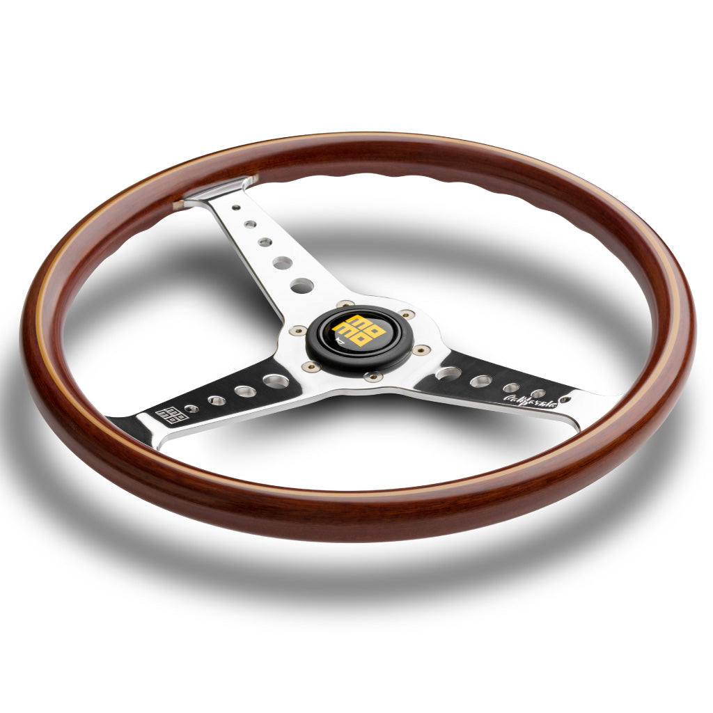 MOMO California Wood Steering Wheel Mahogany Wood Silver Spokes 360mm