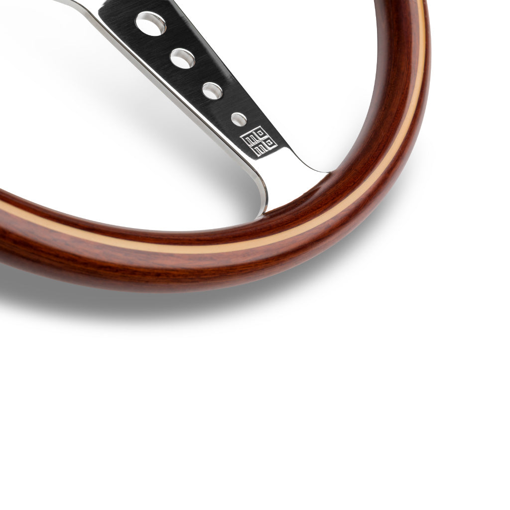 MOMO California Wood Steering Wheel Mahogany Wood Silver Spokes 360mm