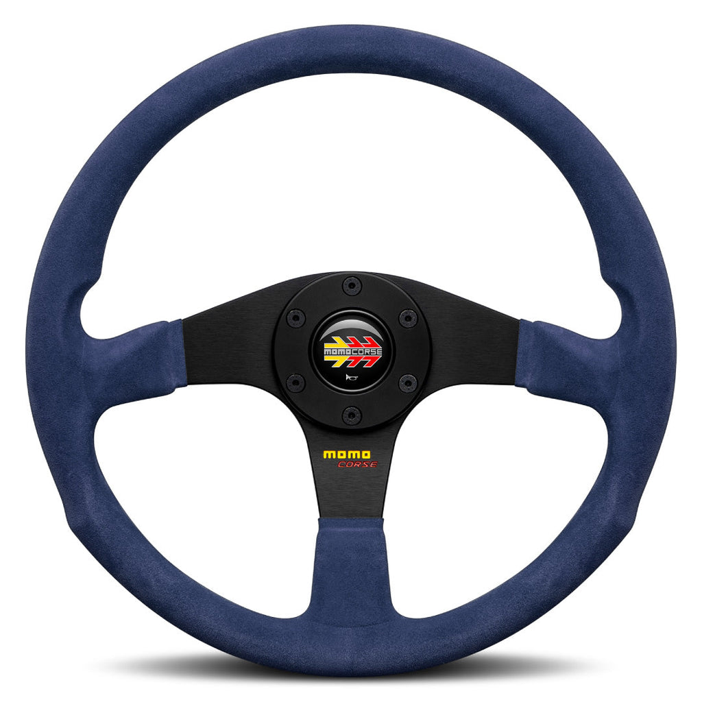 MOMO Corse 2.0 Steering Wheel - Blue Suede Black Spokes 350mm