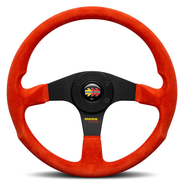 MOMO Corse 2.0 Steering Wheel - Red Suede Black Spokes 350mm