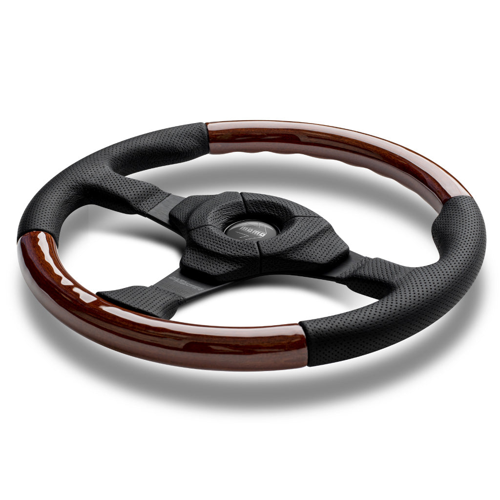 MOMO Dark Fighter Wood Steering Wheel Black Leather Black Spokes 350mm