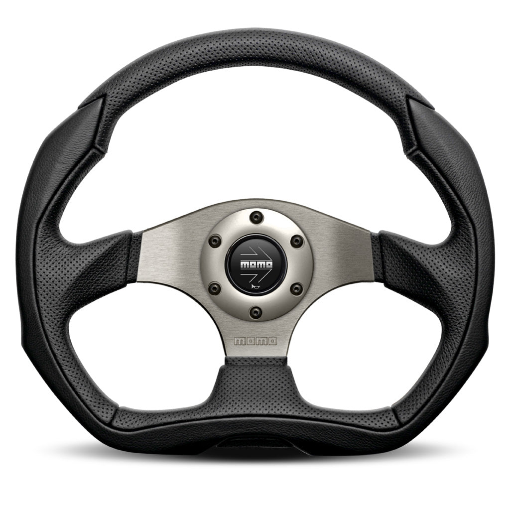 MOMO Eagle Steering Wheel Black Leather Silver Spokes 350mm