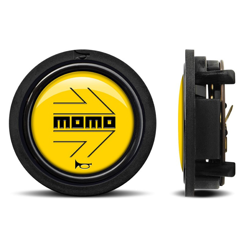 MOMO Horn Button - Glossy Yellow Black Logo - Flat Lip