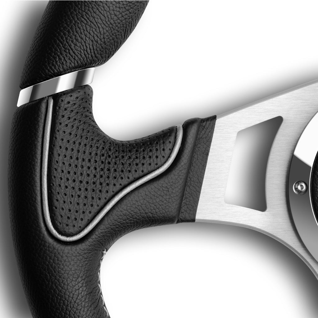 MOMO Millenium Sport Steering Wheel Black Leather Silver Spokes 350mm - evilspeed.eu