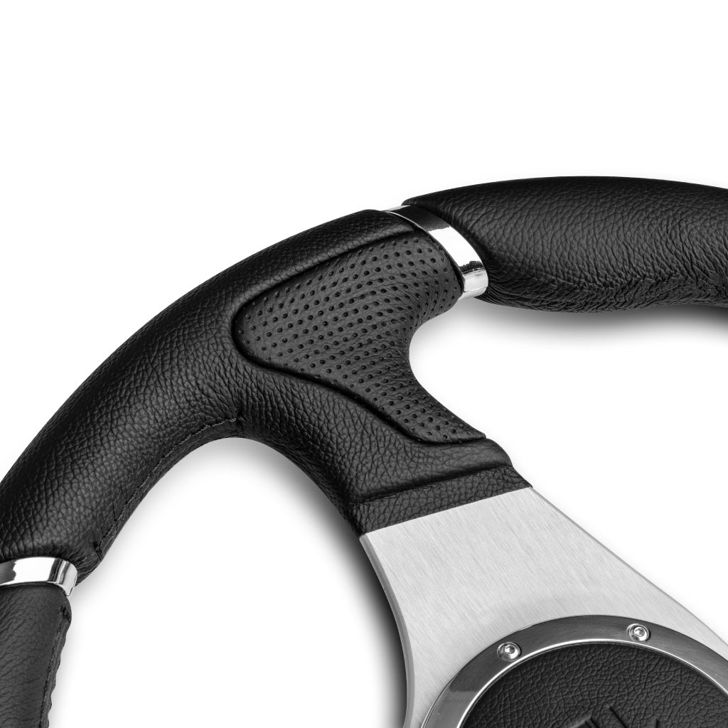 MOMO Millenium Steering Wheel Black Leather Silver Spokes 320mm - evilspeed.eu