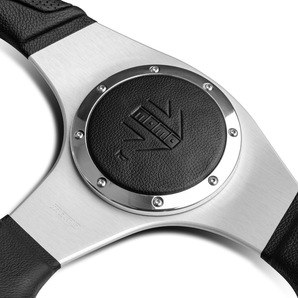 MOMO Millenium Steering Wheel Black Leather Silver Spokes 350mm - evilspeed.eu