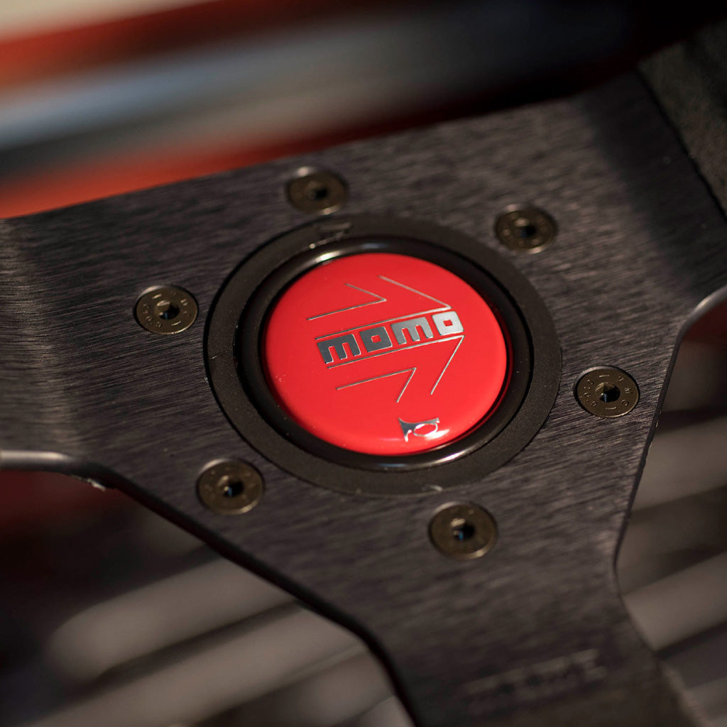 MOMO Montecarlo Steering Wheel - Black Alcantara Red Stitching Black Spokes 320mm