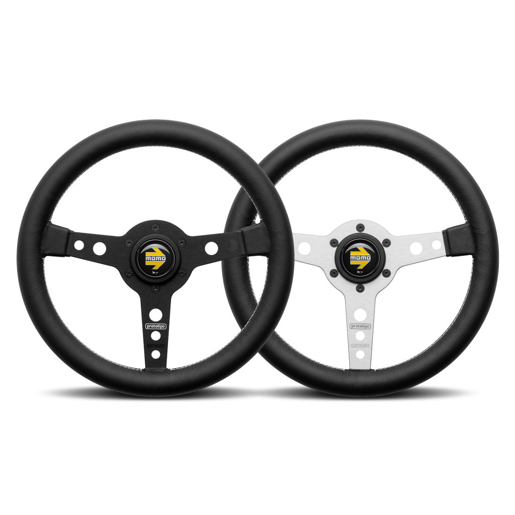 MOMO Prototipo Steering Wheel - Black Leather Silver Spokes 320mm