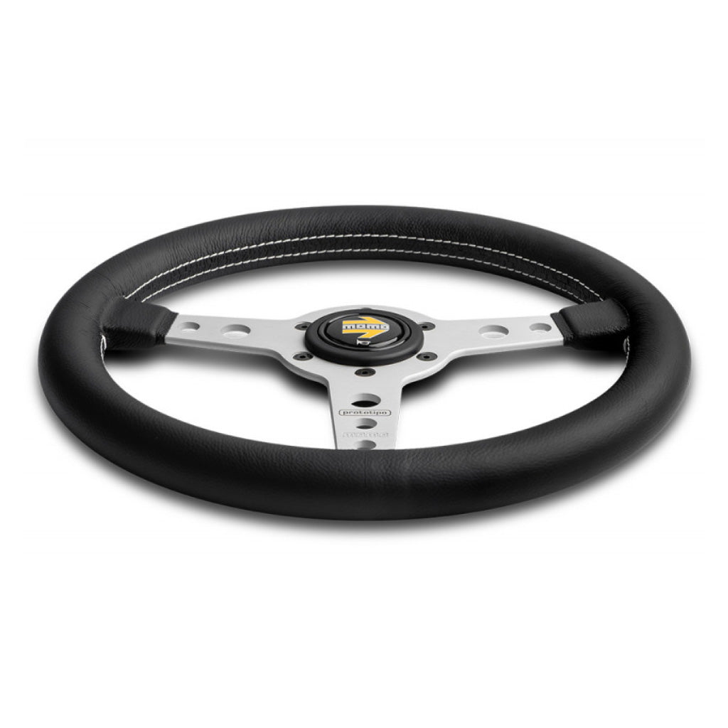 MOMO Prototipo Steering Wheel - Black Leather Silver Spokes 320mm