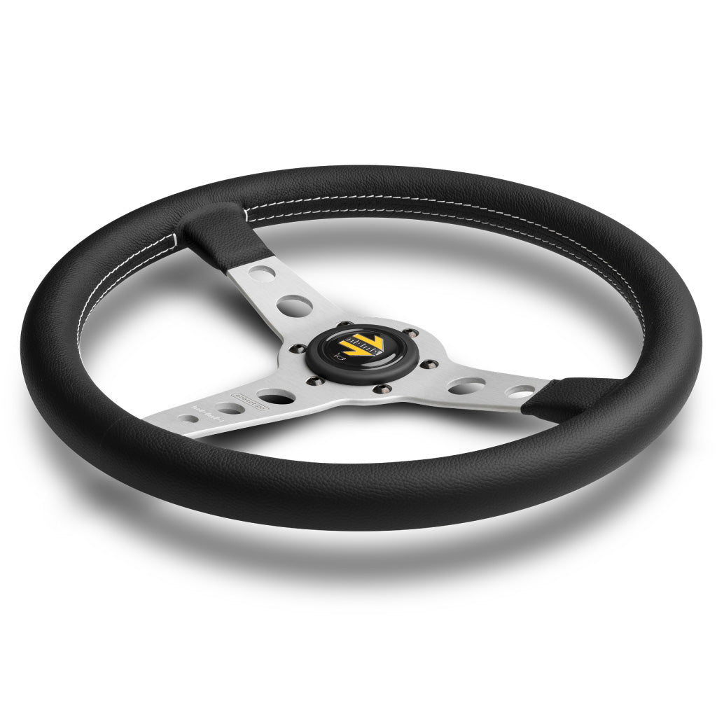 MOMO Prototipo Steering Wheel Black Leather Silver Spokes 350mm