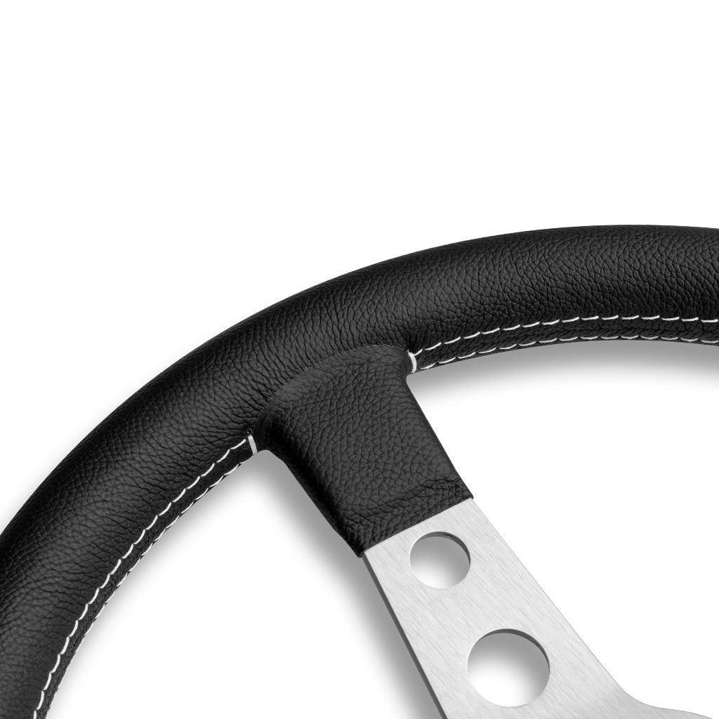MOMO Prototipo Steering Wheel Black Leather Silver Spokes 350mm