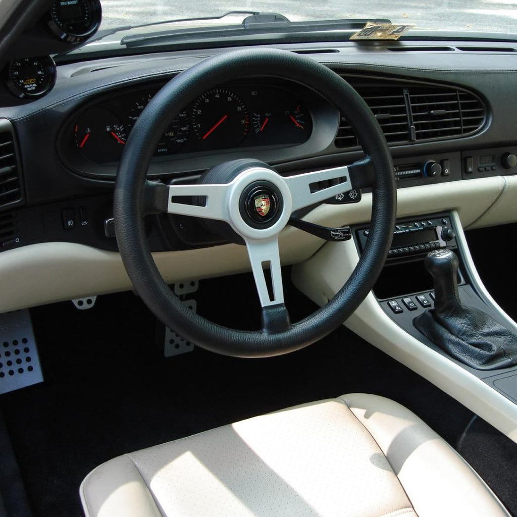 MOMO Retro Heritage Steering Wheel - Black Leather Brushed Aluminium Spokes 360mm