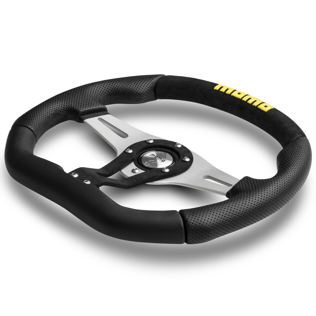 MOMO Trek Steering Wheel Black Leather Silver Spokes 350mm