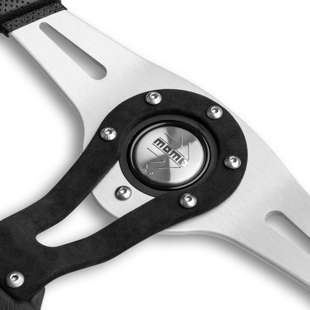 MOMO Trek Steering Wheel Black Leather Silver Spokes 350mm - evilspeed.eu