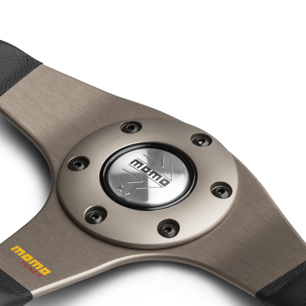 MOMO Tuner Steering Wheel Black Leather Anthracite Spokes 320mm - evilspeed.eu