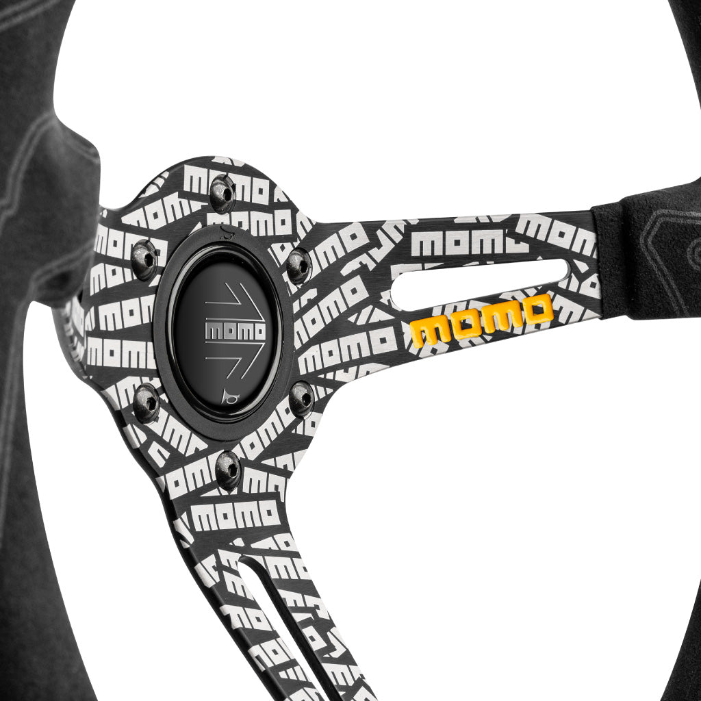 MOMO ULTRA Steering Wheel Black Alcantara Black Spokes 350mm