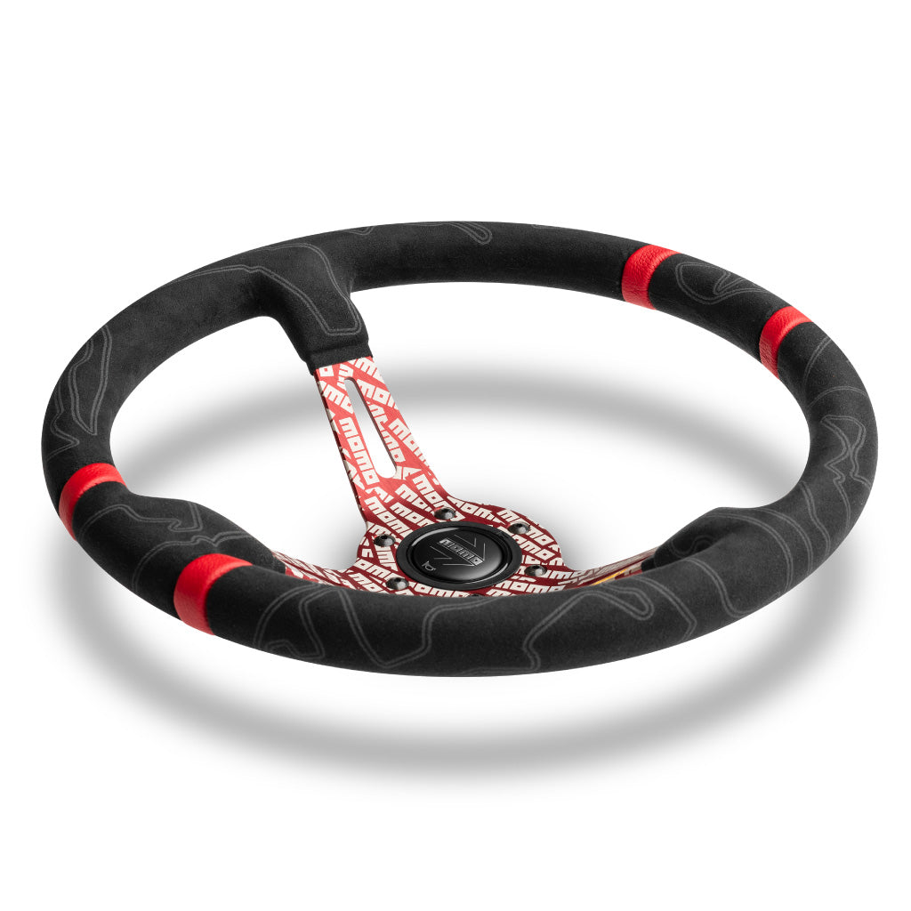 MOMO ULTRA Steering Wheel Black Alcantara Red Spokes 350mm
