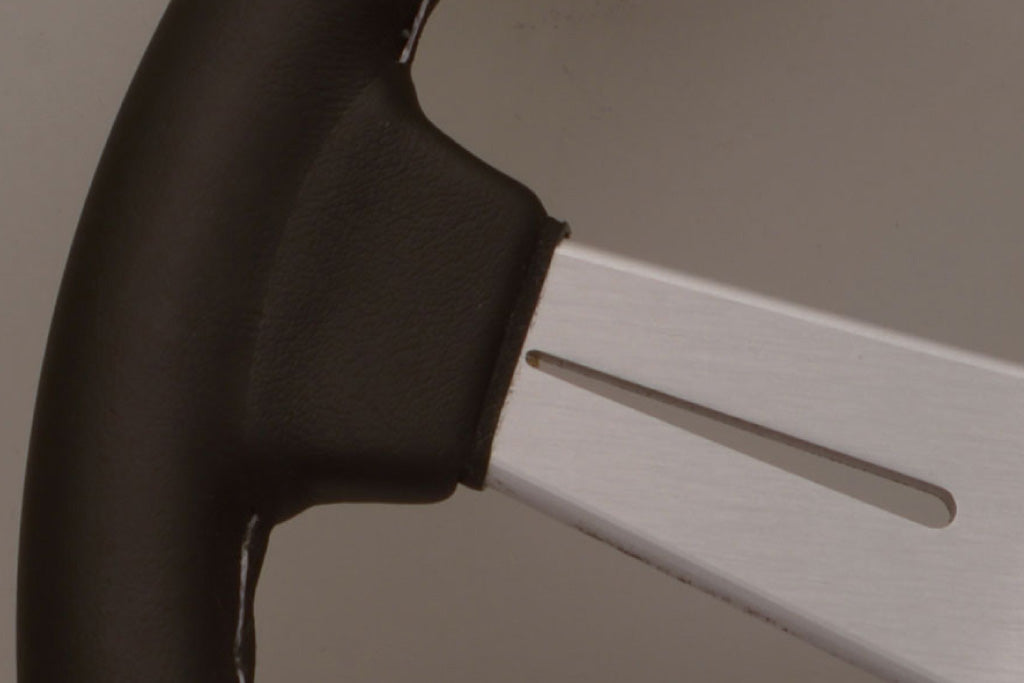 Nardi ND Classic Steering Wheel - Black Leather with Grey Stitching Silver Spokes 340mm