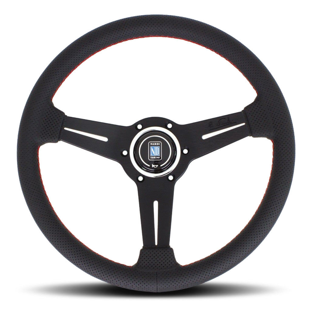 Nardi ND Classic Steering Wheel - Black Leather Red Stitching Black Spokes 330mm