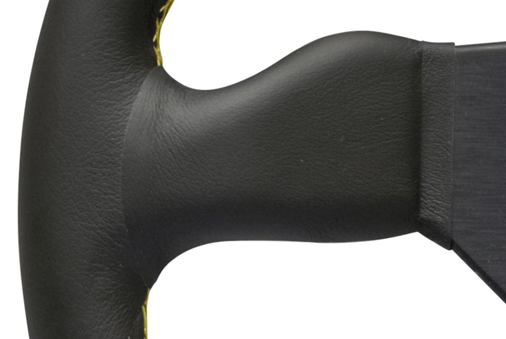 Personal Grinta Steering Wheel - Black Leather Black Spokes Yellow Stitching 350mm