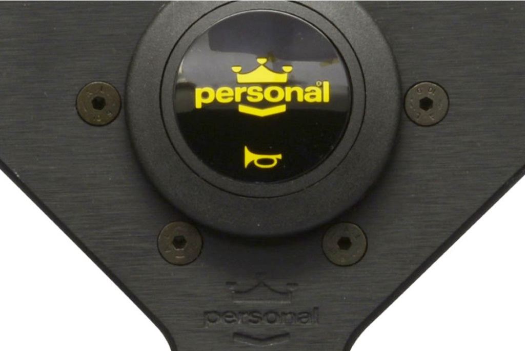 Personal Grinta Steering Wheel Black Suede Black Spokes Yellow Stitching 330mm