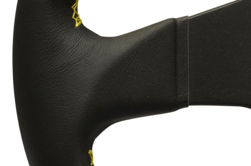 Personal Neo Actis Steering Wheel - Black Leather Black Spokes Yellow Stitching 330mm