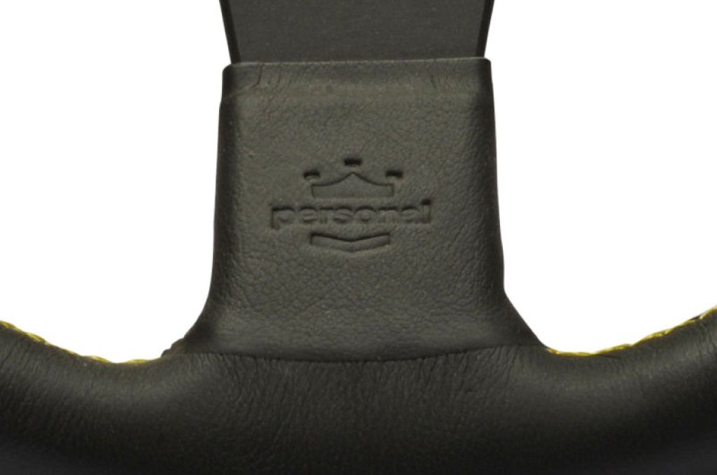 Personal Neo Actis Steering Wheel - Black Leather Black Spokes Yellow Stitching 330mm