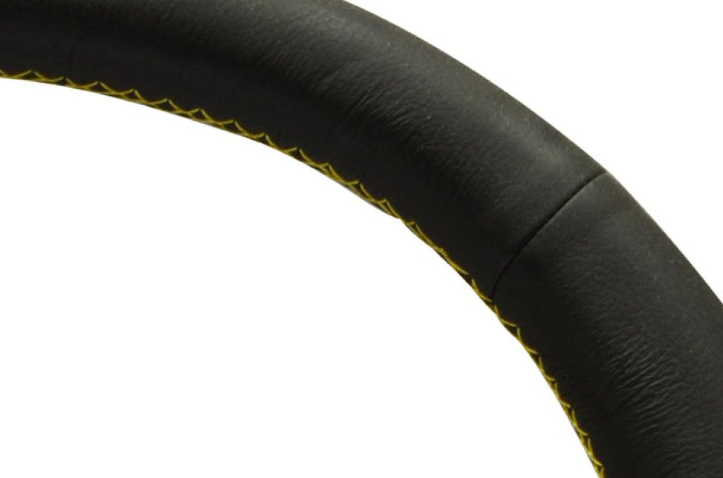Personal Neo Actis Steering Wheel - Black Leather Black Spokes Yellow Stitching 330mm