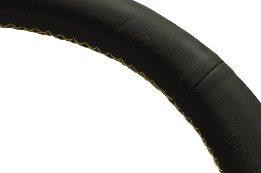 Personal Neo Actis Steering Wheel - Black Leather Black Spokes Yellow Stitching 350mm