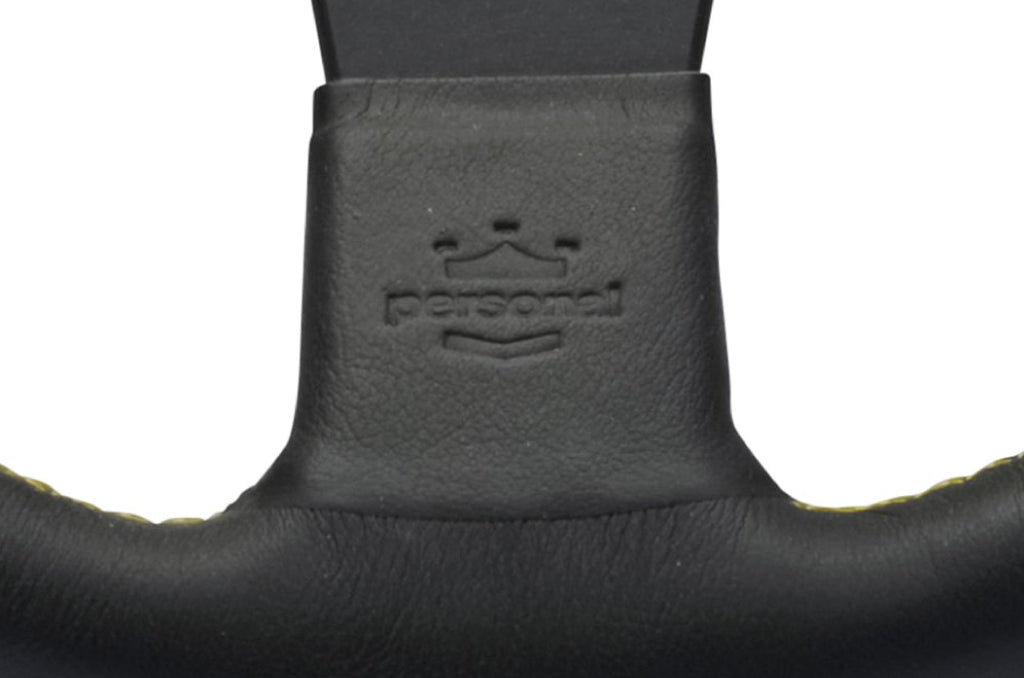 Personal Neo Actis Steering Wheel - Black Leather Black Spokes Yellow Stitching 350mm