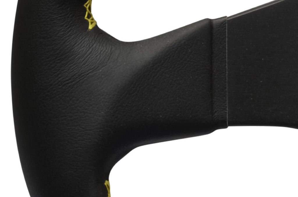 Personal Neo Actis Steering Wheel - Black Leather Black Spokes Yellow Stitching 350mm