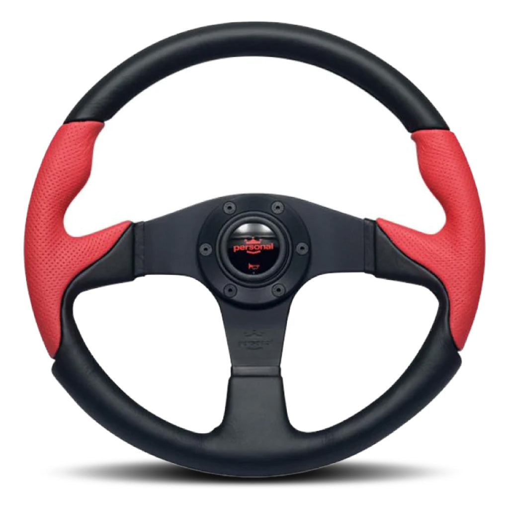 Personal Thunder Steering Wheel - Black/Red Leather Black Spokes 350mm