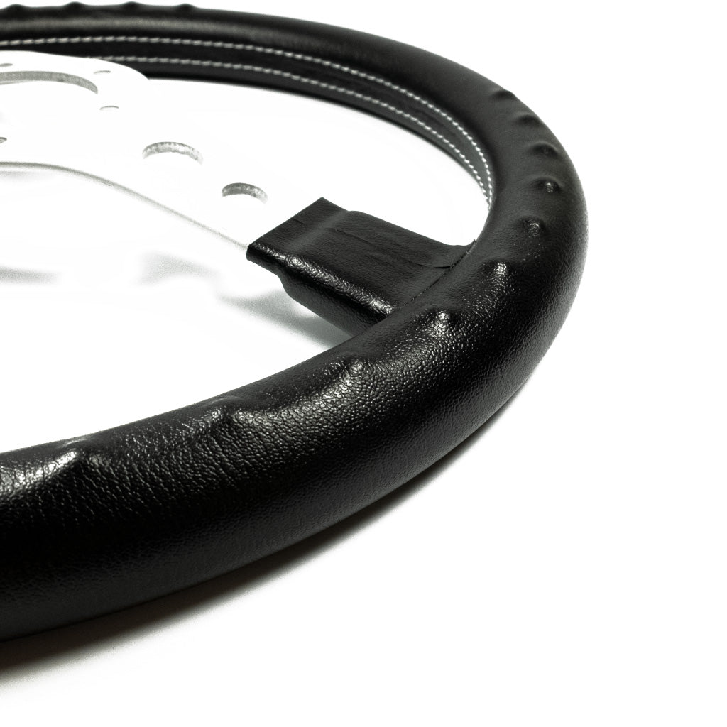 Sport Line Racing Steering Wheel - Black Vinyl Silver Spokes 350mm