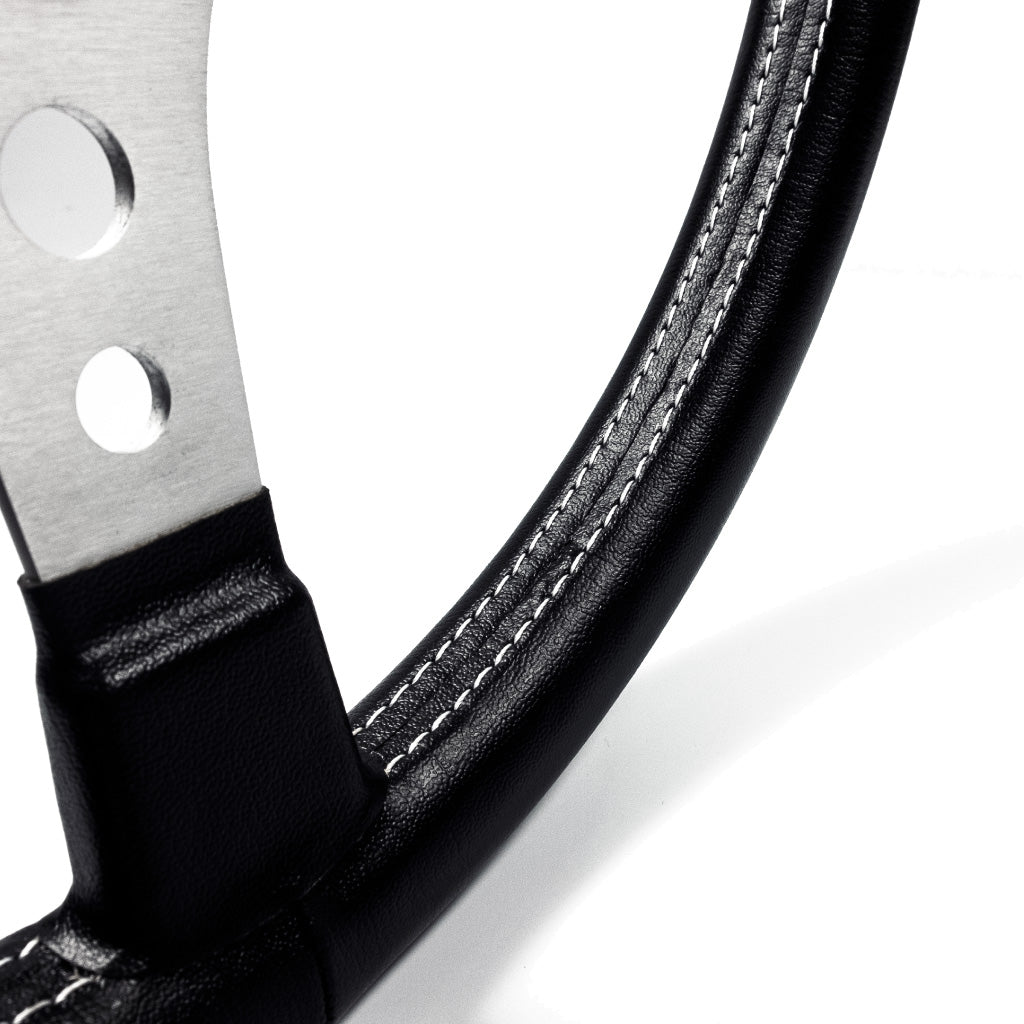 Sport Line Racing Steering Wheel - Black Vinyl Silver Spokes 350mm